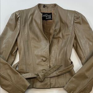 Leather Loft Taupe Genuine Leather Belted Jacket Women’s Sz 7/8
